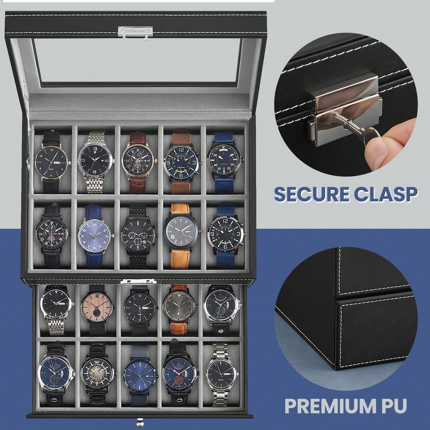 Boîte à montres 20 emplacement - Jewelry And Watches Box avis et prix